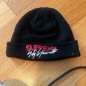 Supreme Black Beanie with Red and White Logo